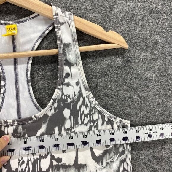 Lolë Sport Top Women PS Petite White Gray Printed Racerback Crew Neck Activewear - Picture 9 of 11